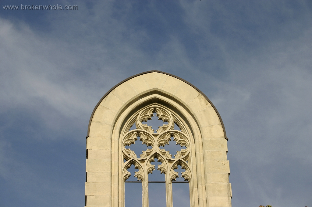 Budapest Reconstructed Window of Ruined Church.jpg